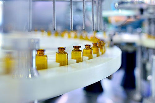 Glass jars on a production line